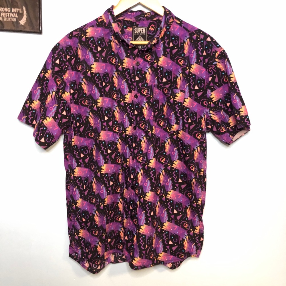Super Massive Retro 80s 90s Bowling Alley Arcade Casino Carpet Print Shirt Sz LG